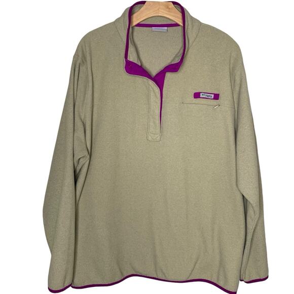 Columbia PFG Pullover Womens 3x Fleece Tan & Fuchsia Granolagirl Outdoor Comfort - Picture 1 of 8
